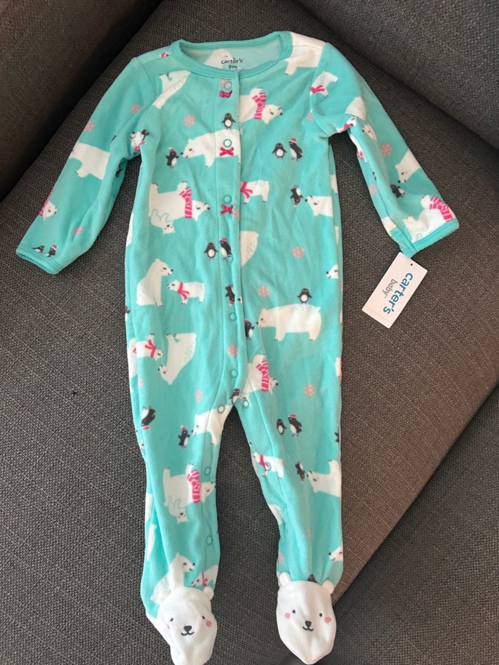 Carter's Turquoise Polar Bear & Penguin Print Footed One-Piece